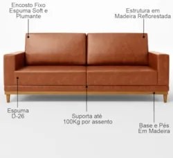 Sofá 2 Lugares 145cm Living Sala de Estar Kayrós D05 Sintético Camel -