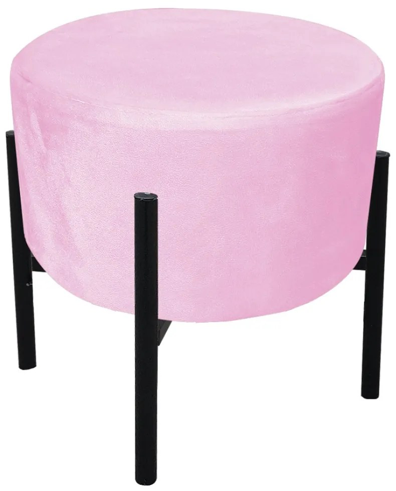 Puff Banqueta Decorativo Industrial Preto Kit 2 Iron Suede D03 - D'Rossi - Rosa Bebê