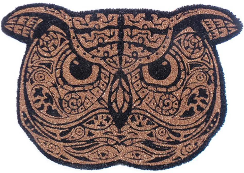 Capacho Big Owl Preto e Bege em Fibra de Coco - Urban - 66x45 cm