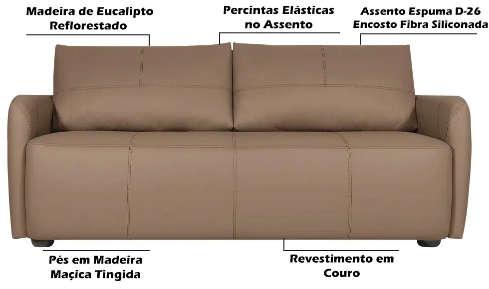 Sofá Decorativo Sala de Estar Lily 2 Lugares 180cm Couro Bege G34 - Gran Belo