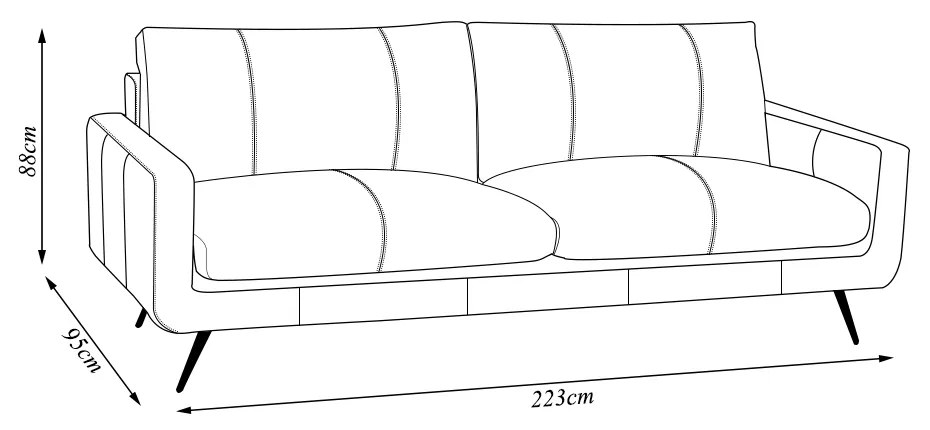 Sofá Decorativo 3 Lugares Paloma 223cm Sala de Estar Pés em Aço Couro Caramelo Manchado G88 - Gran Belo