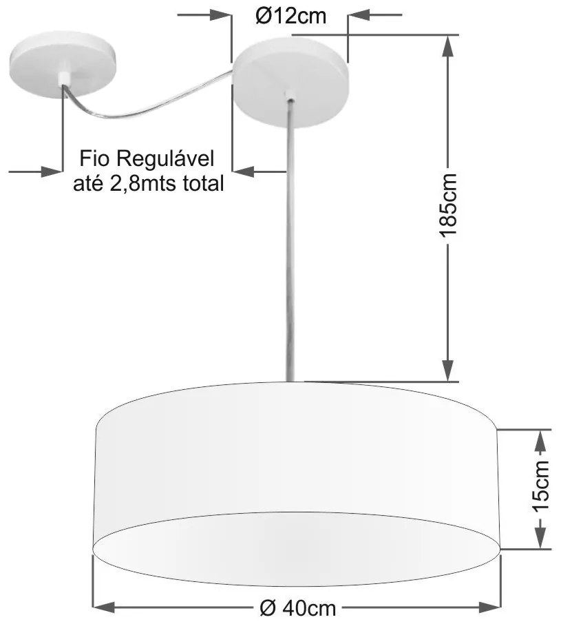 Lustre Pendente Cilíndrico Com Desvio de Centro Vivare Md-4255 Cúpula em Tecido 40x15cm - Bivolt