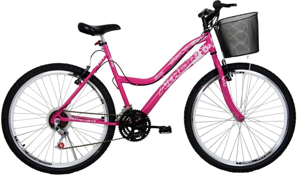 Bicicleta Aro 26 18M Musa Rosa com cestÁo Athor Bikes