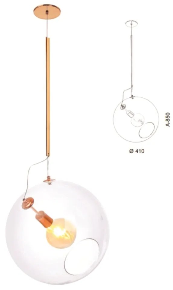 Pendente Globo Inclinado Ø41X85Cm Metal E Globo Ø41Cm 01Xe27 |Old Arti... (ROSÊ FOSCO / COBRE BRILHO, CLEAR (TRANSPARENTE))