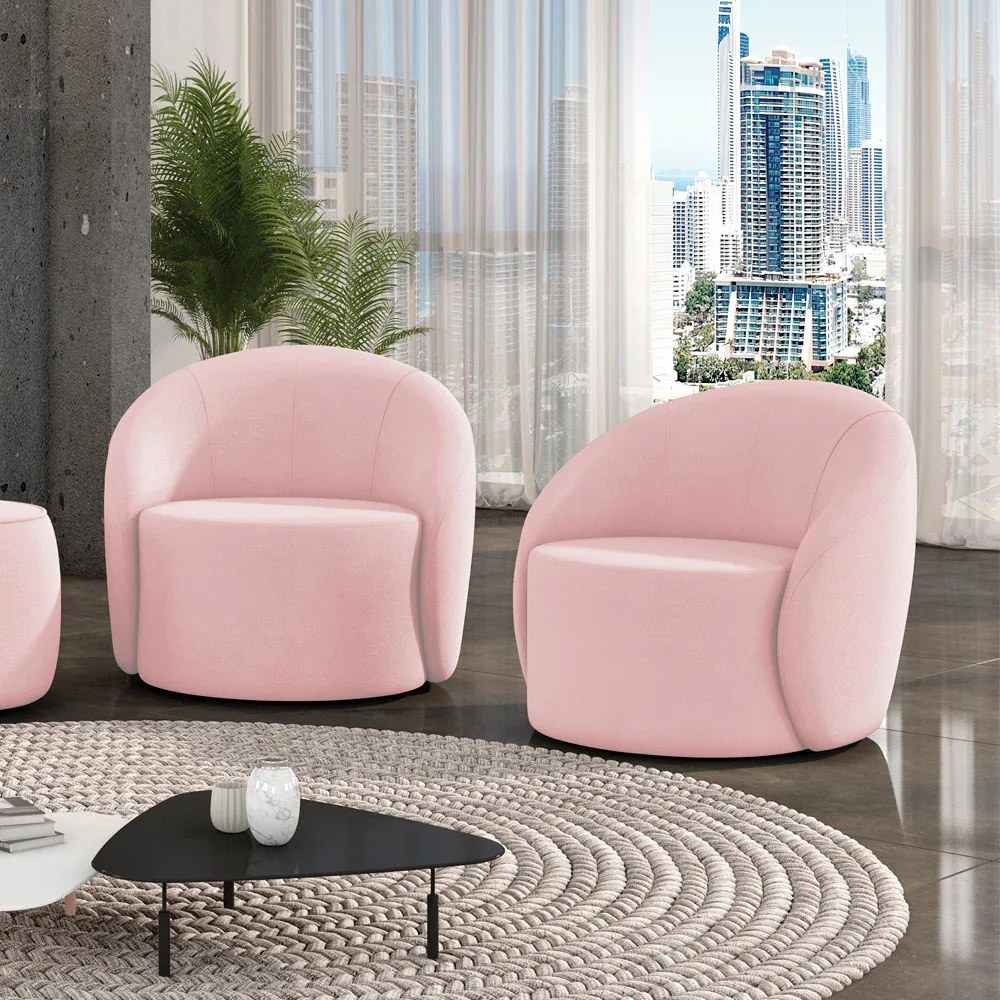 Poltrona Decorativa Orgânica Kit 2 Lua Suede D03 - D'Rossi - Rosa Bebê