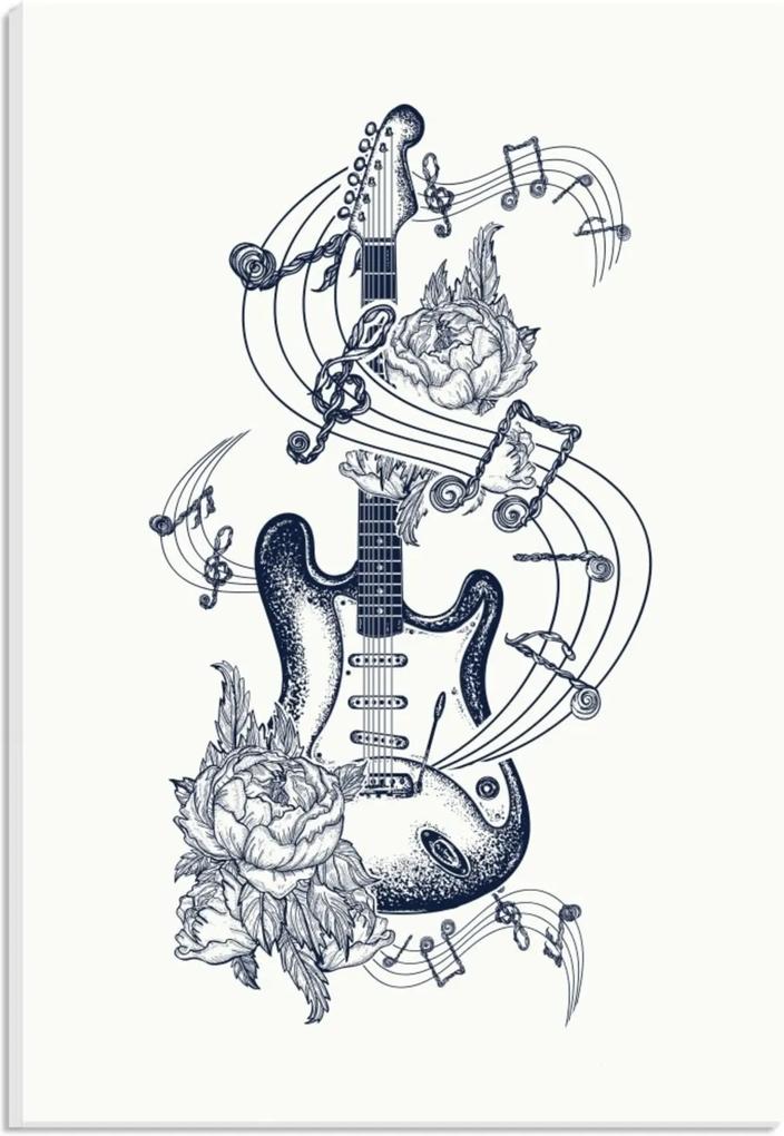 Placa de Bancada Decorativa Guitarra e Notas Musicais 30x20cm