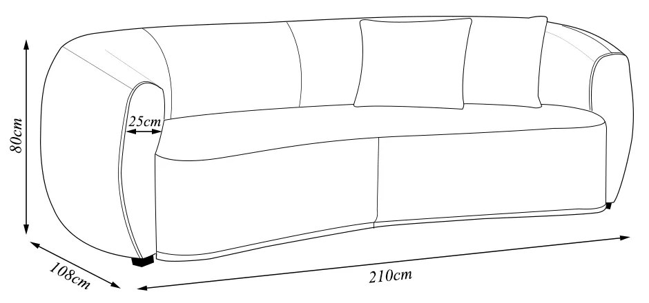 Sofá Decorativo Sala de Estar Curvo Esther 3 Lugares 210cm com Almofadas Pés em Madeira Linho Off White G89 - Gran Belo