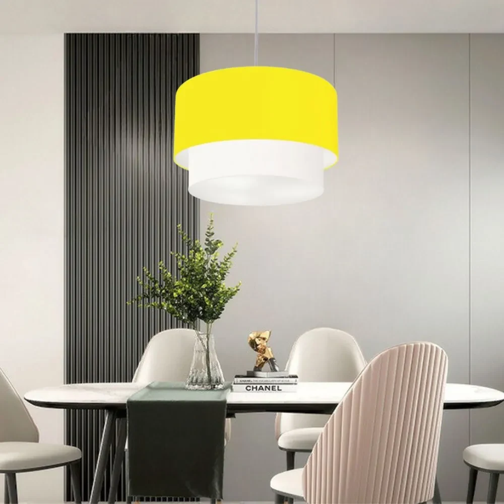 Pendente Cilíndrico Amarelo e Branco MJ-4082 Para Mesa de Jantar e Estar