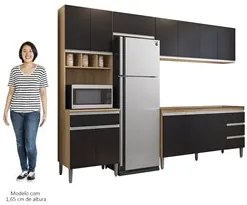 Cozinha Modulada 4 Peças Balcão sem Tampo 160cm Andréia Amêndoa/Preto