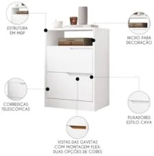 Mesa de Cabeceira com Gavetas Kit 2 Sole Flex Branco/Nature - Albatroz