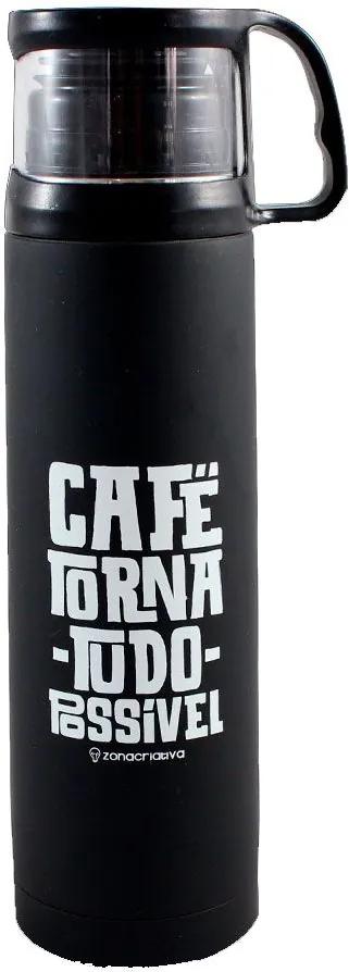 Garrafa Térmica 500 ml com Caneca - Café Torna Tudo Possível