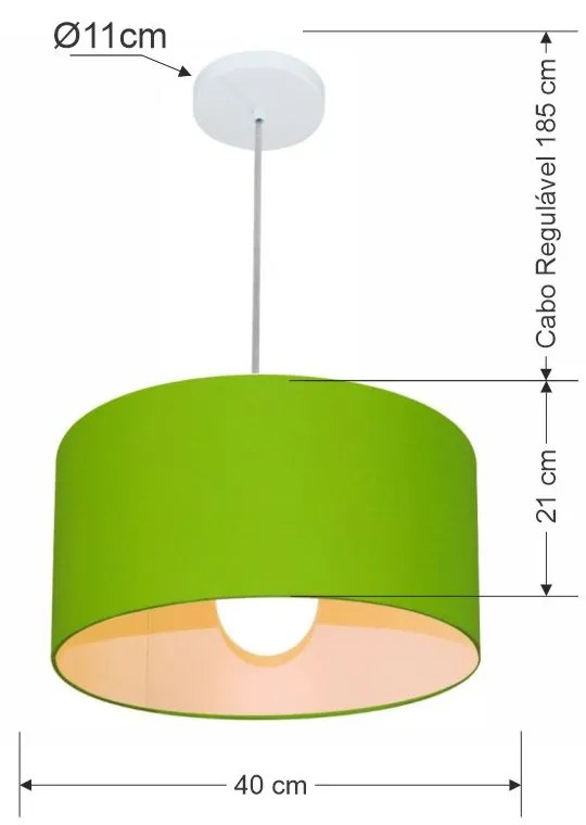 Lustre Pendente Cilíndrico Md-4031 Cúpula em Tecido 40x21cm Verde Limão - Bivolt