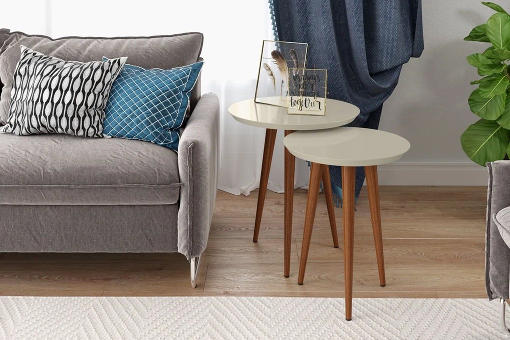 Conjunto de Mesas de Apoio/lateral Luna 530/440 Off White – Patrimar Móveis