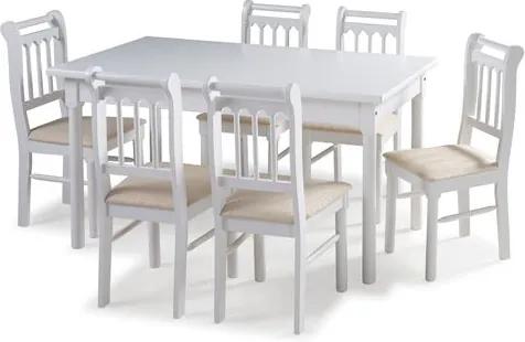 Sala de Jantar Kingston Mesa 150cm e 6 cadeiras - Acabamento Laca PU - Madeira Maciça - Branco