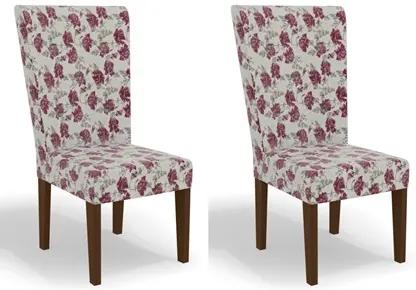 Kit 2 Cadeiras CAD109 para Sala de Jantar Walnut/Rosas Vermelhas - Kappesberg