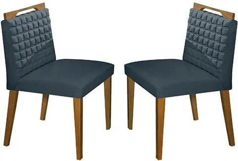 Kit 2 Cadeiras de Jantar Estofada Azul em Veludo Birlik