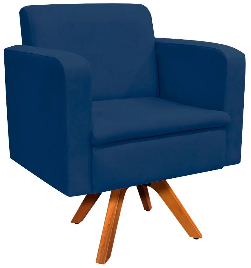 Kit 02 Poltronas Giratória Emília Suede Base Madeira MM30 D'Rossi - Azul Marinho