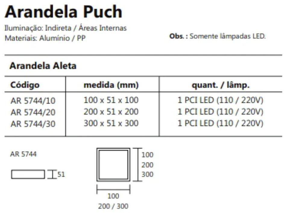 Arandela Puch Quadrado Interna 1Xpci Led 5W 20X5X20Cm | Usina 5744/20 (CP-M - Champanhe Metálico, 220V)