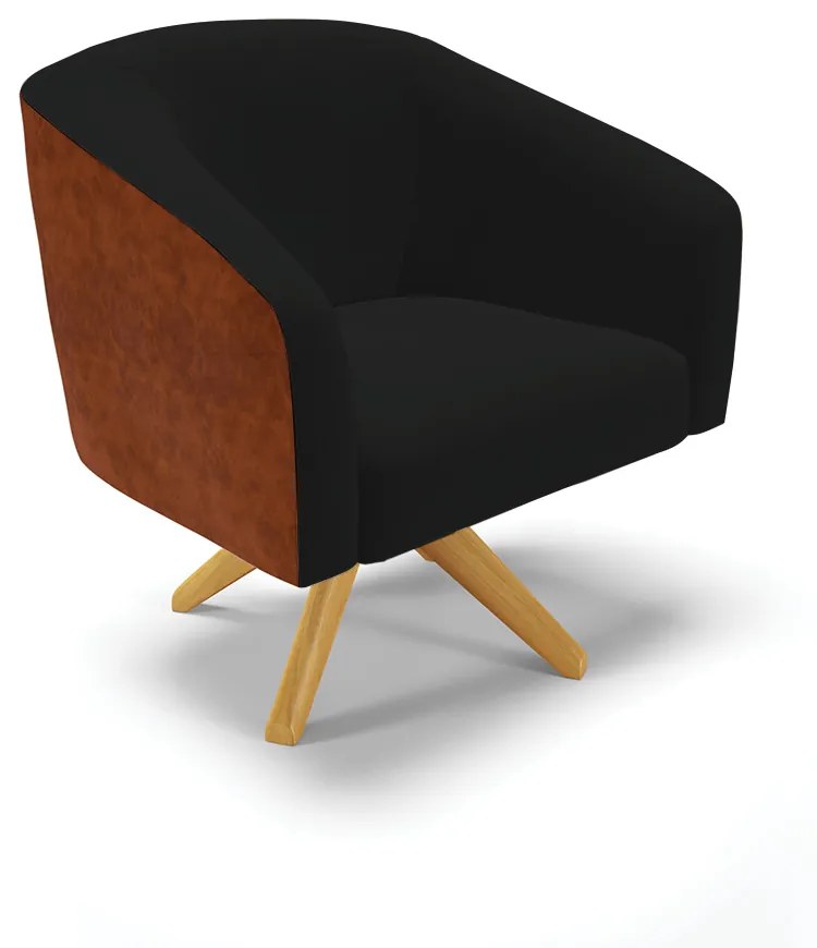 Poltrona Decorativa Giratória MA30 Stella Nozes/Linho D03 - D'Rossi - Preto A79
