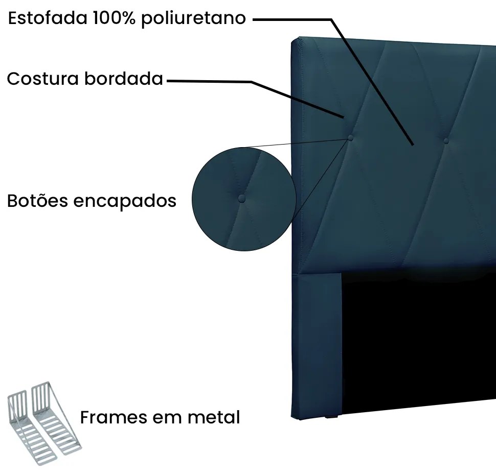 Cabeceira Cama Box Solteiro 90 cm Aquilla Veludo Azul Marinho S04 - D'Rossi