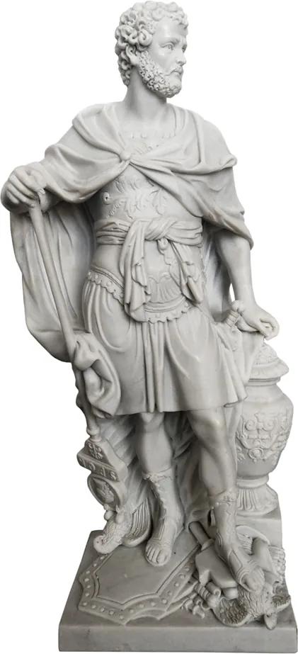 Escultura Guerreiro em Mármore Branco - 63x28x20cm