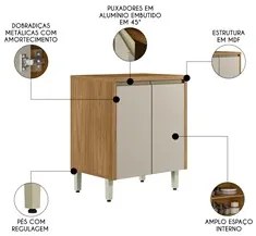 Balcão de Cozinha 70cm Com Tampo Da Vinci L06 Nature/Off White - Mpoze