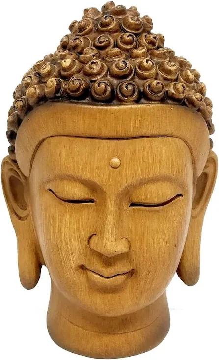 Cabeça de Buda Boas Vibrações com Efeito Madeira (16cm)