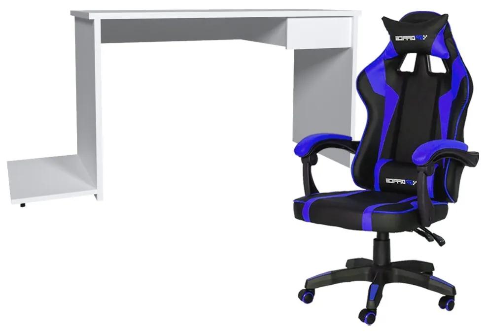 Conjunto PlayerXTreme SLIN Mesa Branco Texturizado e Cadeira Gamer Azul - Gran Belo