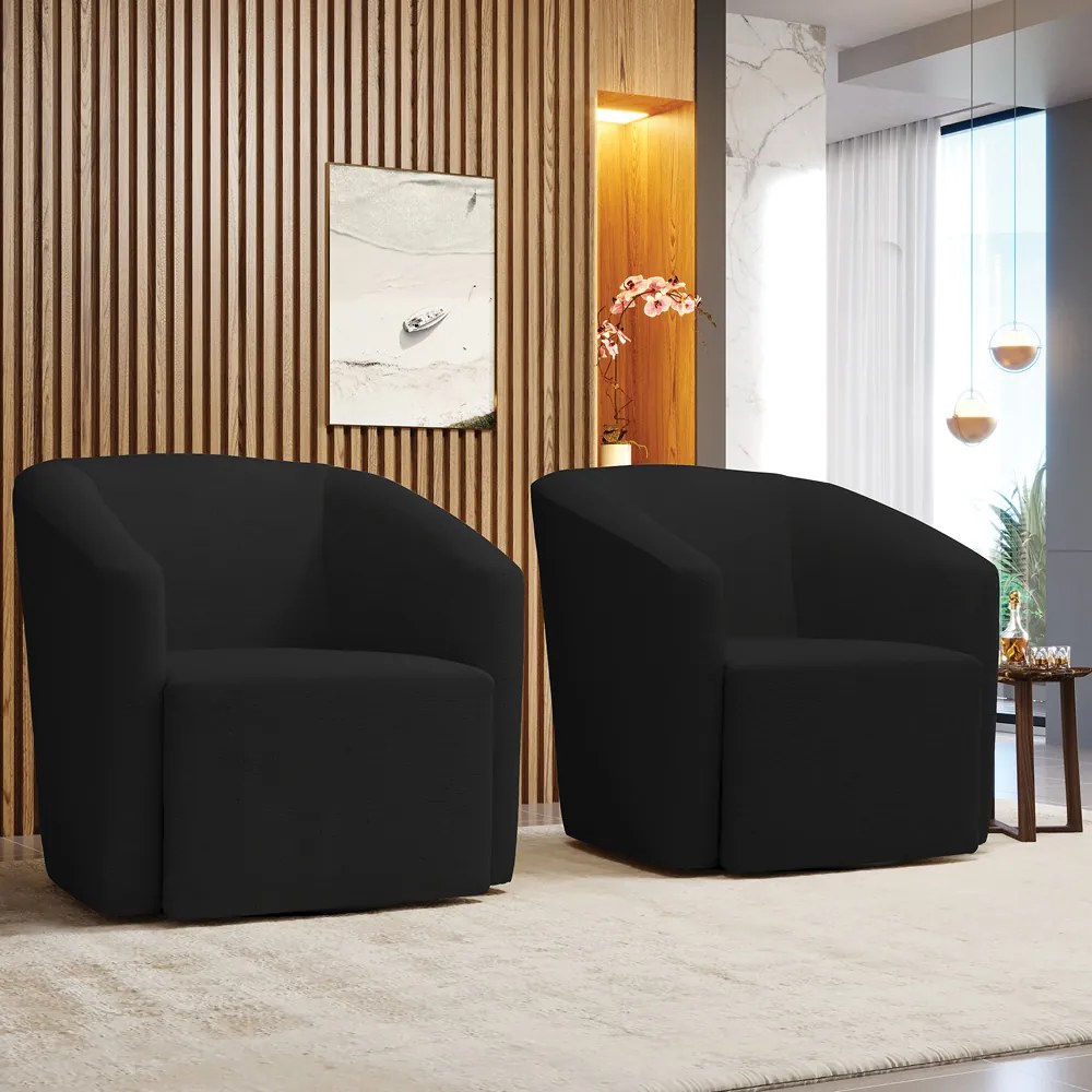 Poltrona Decorativa Base Giratória Kit 2 Stella Max Linho D03 - D'Rossi - A79 Preto