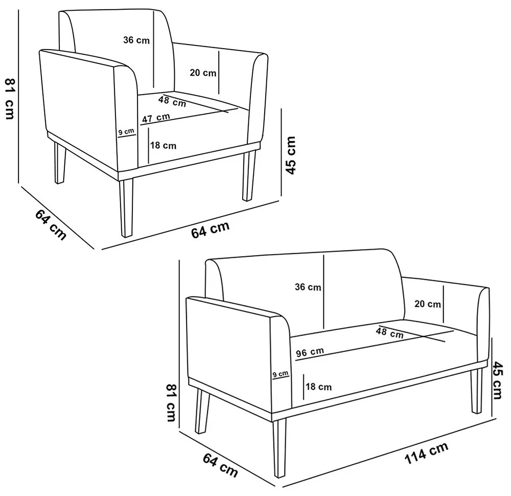 Conjunto 2 Poltronas e 1 Namoradeira Decorativa Isabella Pés Fixo em Madeira Castanho Suede Bege G19 - Gran Belo