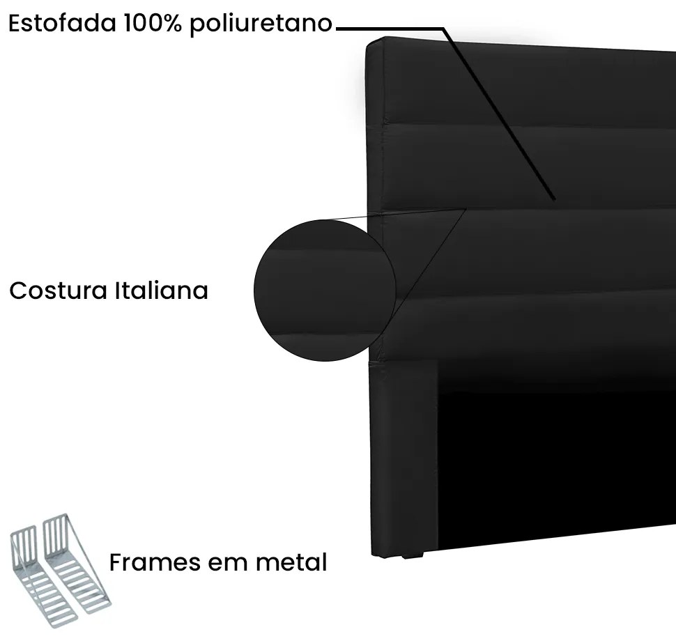 Cabeceira La Italiana Para Cama Box Casal 140 cm Corino Preto - D'Rossi