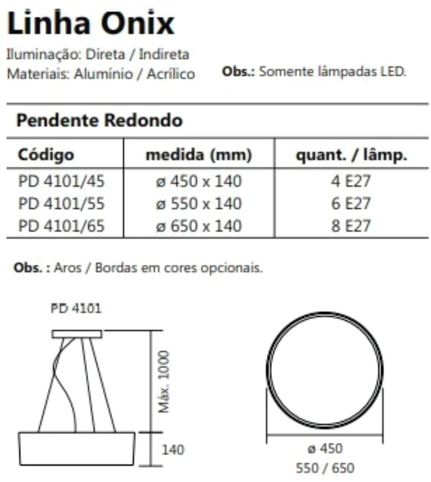 Pendente Redondo Onix Ø45X14Cm 4Xe27 Aro Recuado / Metal E Acrilico |... (CB-M - Cobre Metálico, CB-M - Cobre Metálico)