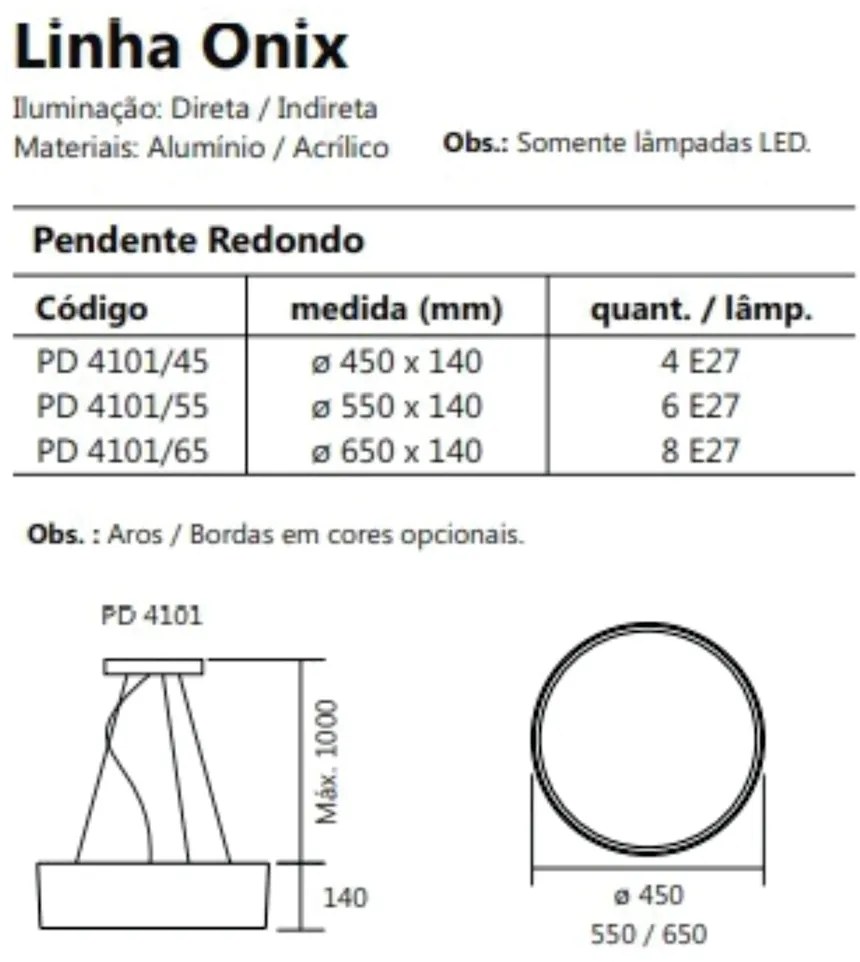 Pendente Redondo Onix Ø45X14Cm 4Xe27 Aro Recuado / Metal E Acrilico |... (OC-M Ocre Metálico, OC-M - Ocre Metálico)