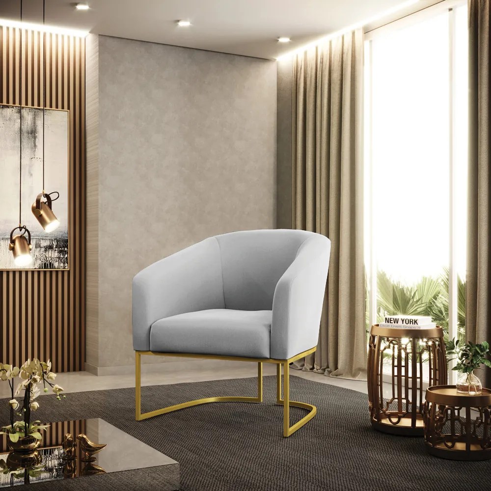 Poltrona Decorativa Industrial Dourado kit 2 Stella Suede D03 - D'Rossi - Cinza
