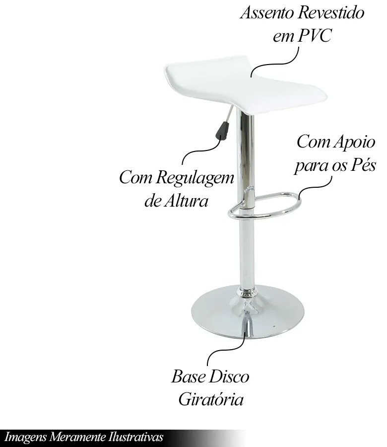 Kit 2 Banquetas Decorativas Hayley PVC c/Regulagem de Altura c/Apoio Para os Pés Base Disco Giratória Branco G56 - Gran Belo