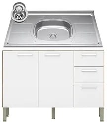 Balcão Gabinete 3 Portas com Pia 120cm Lumy K02 Freijó/Supremo - Mpoze