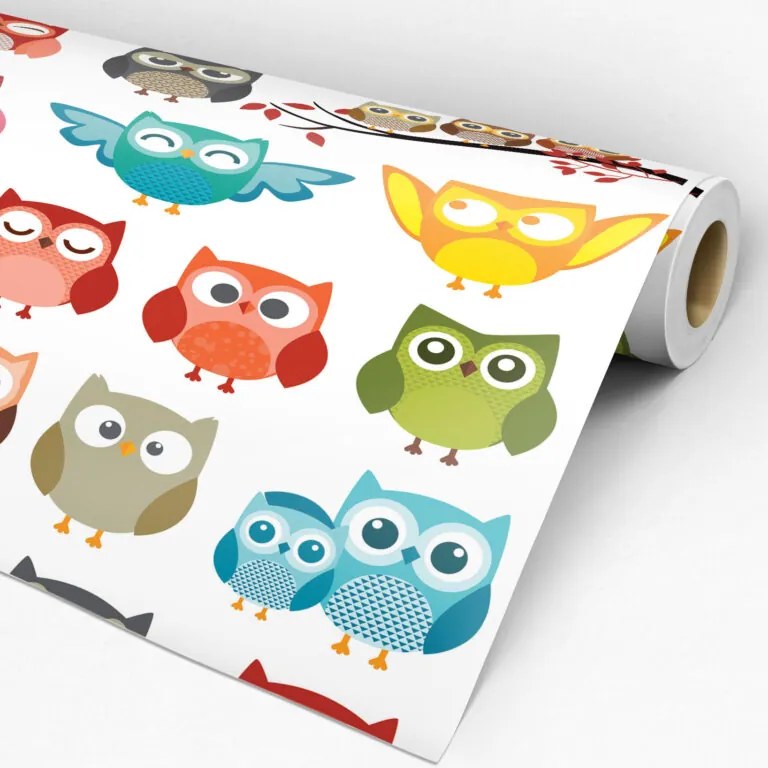 Papel de parede adesivo animal corujas coloridas