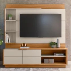 Estante Painel Para TV 60 Pol 180cm Atlas L06 Nature/Off White - Mpoze