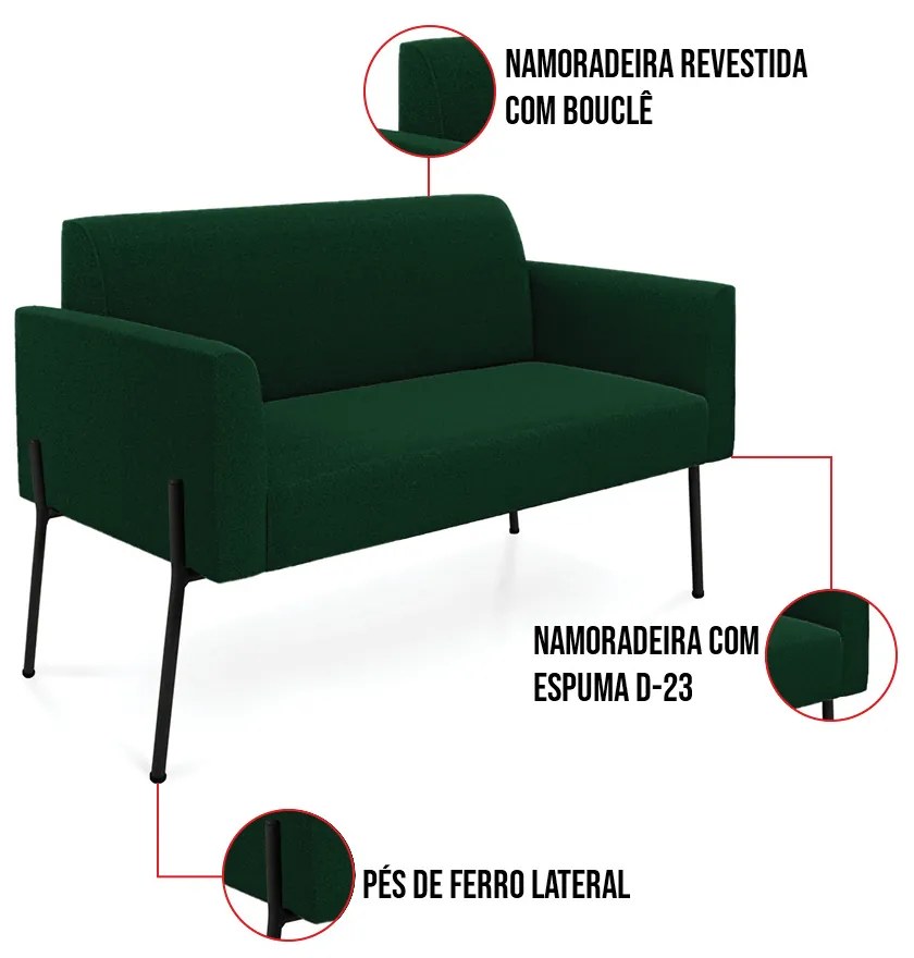 Sofá 2 Lugares Namoradeira Pé Ferro Preto Marisa Bouclê D03 - D'Rossi - Verde