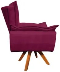 Poltrona Decorativa Sala de Estar Base Giratória Madeira Opla Suede Bo