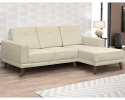 Sofá Living 3 Lugares com Chaise Direito Pés Retrô Capricho Suede Marf