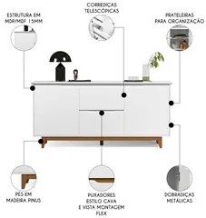 Buffet Aparador para Sala de Jantar 163cm Flow Branco - EJ Móveis