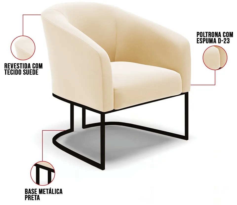 Cadeira Sala de Jantar Base Industrial Preto kit 2 Stella Suede D03 - D'Rossi - Bege