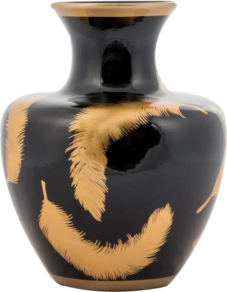 Vaso Decorativo de Porcelana Asilah  - Linha Black &amp; Gold