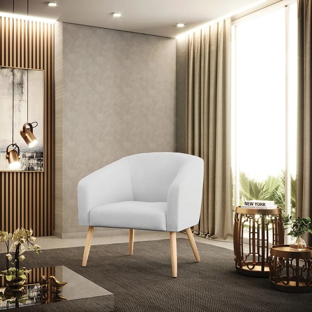 Poltrona Decorativa Pé Palito Natural Kit 2 Stella Linho Cinza D03 - D'Rossi