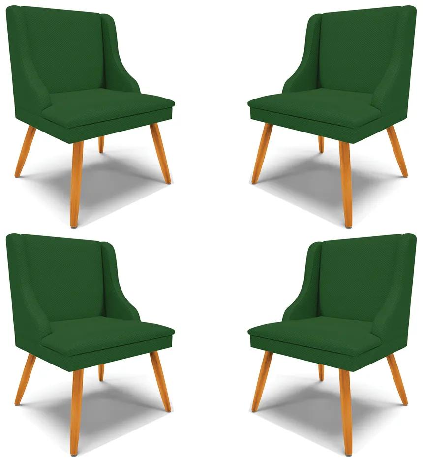 Kit 4 Cadeiras Decorativas Sala de Jantar Pés Palito de Madeira Firenze Veludo Luxo Verde/Natural G19 - Gran Belo