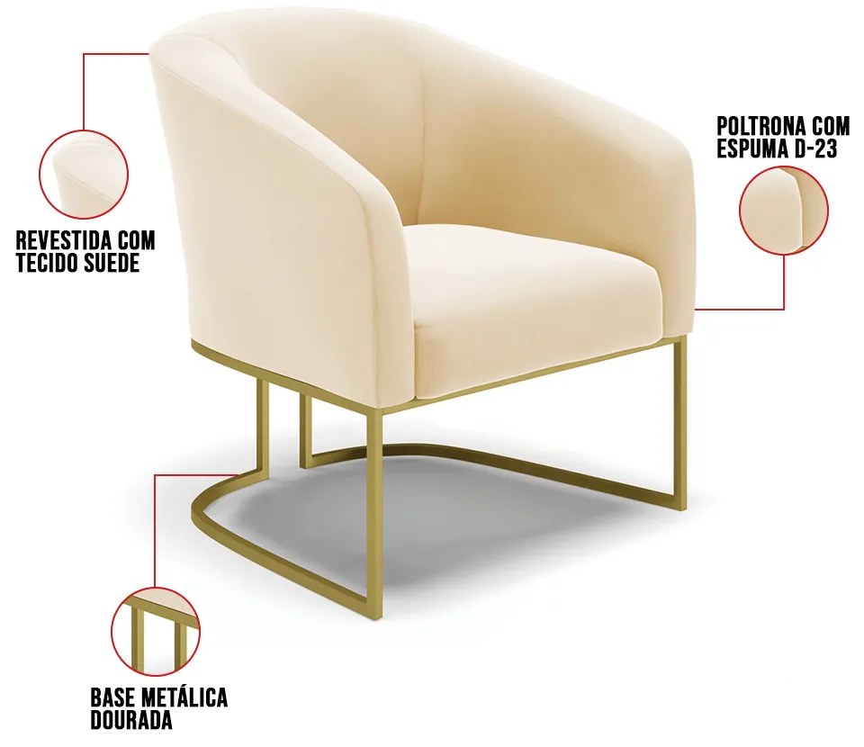 Cadeira Sala de Jantar Base Industrial Dourado Stella Suede D03 - D'Rossi - Bege