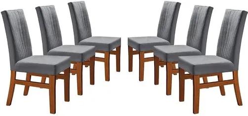 Kit 6 Cadeiras de Jantar Estofada Cinza em Veludo Düz
