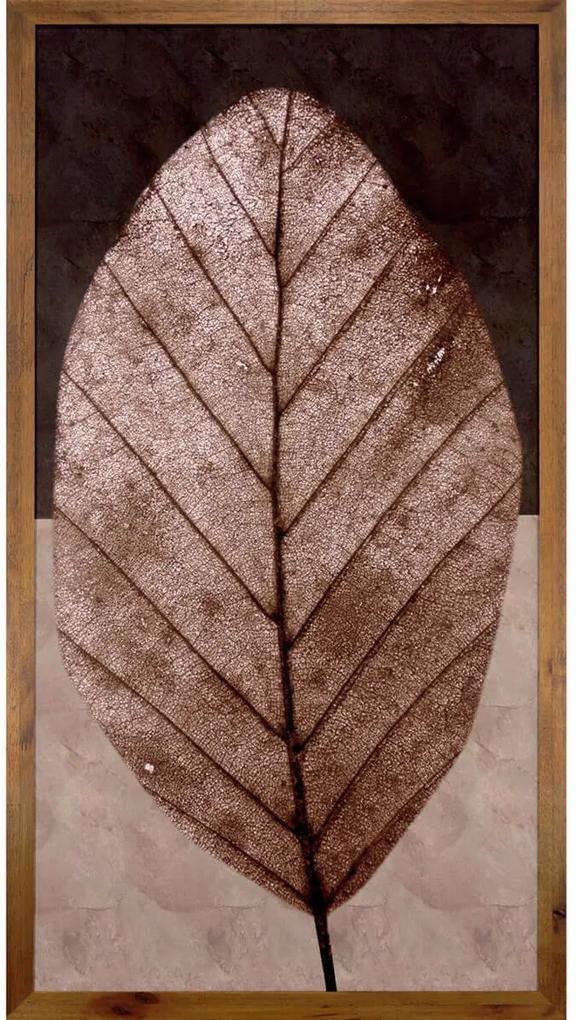 Quadro Rústico Decorativo Folhas Marrom Em Tom Envelhecido 50x100cm