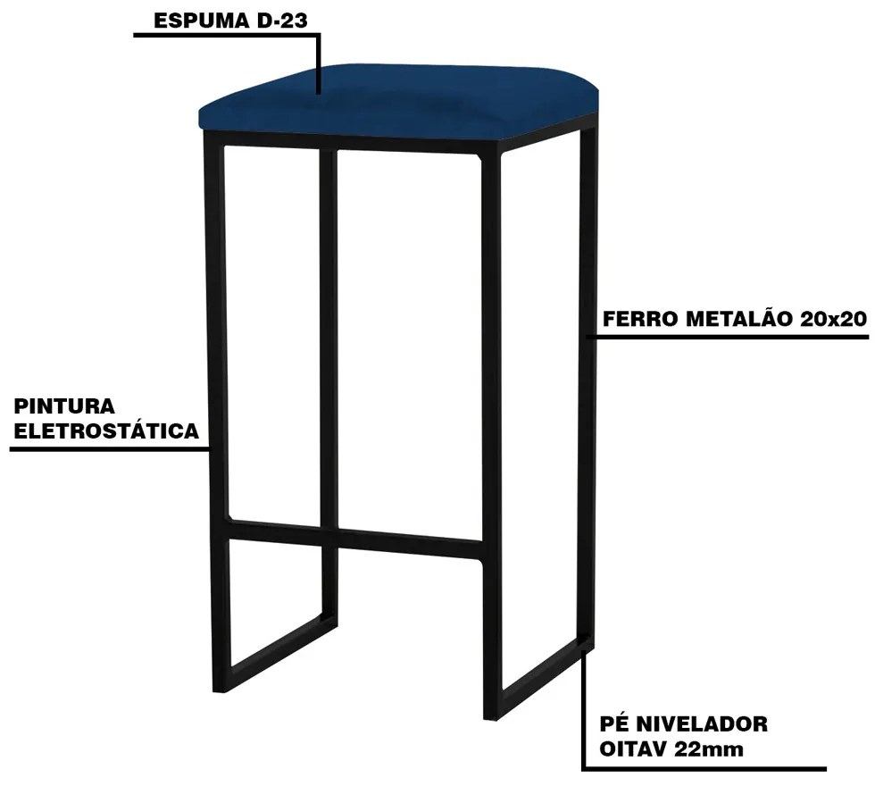 Banqueta Decorativa Billie Base Preta Veludo Azul G41 - Gran Belo